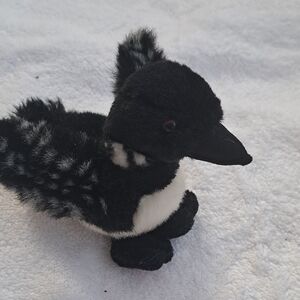 Charming Plush Bird Toy for Small Pets - Black and White